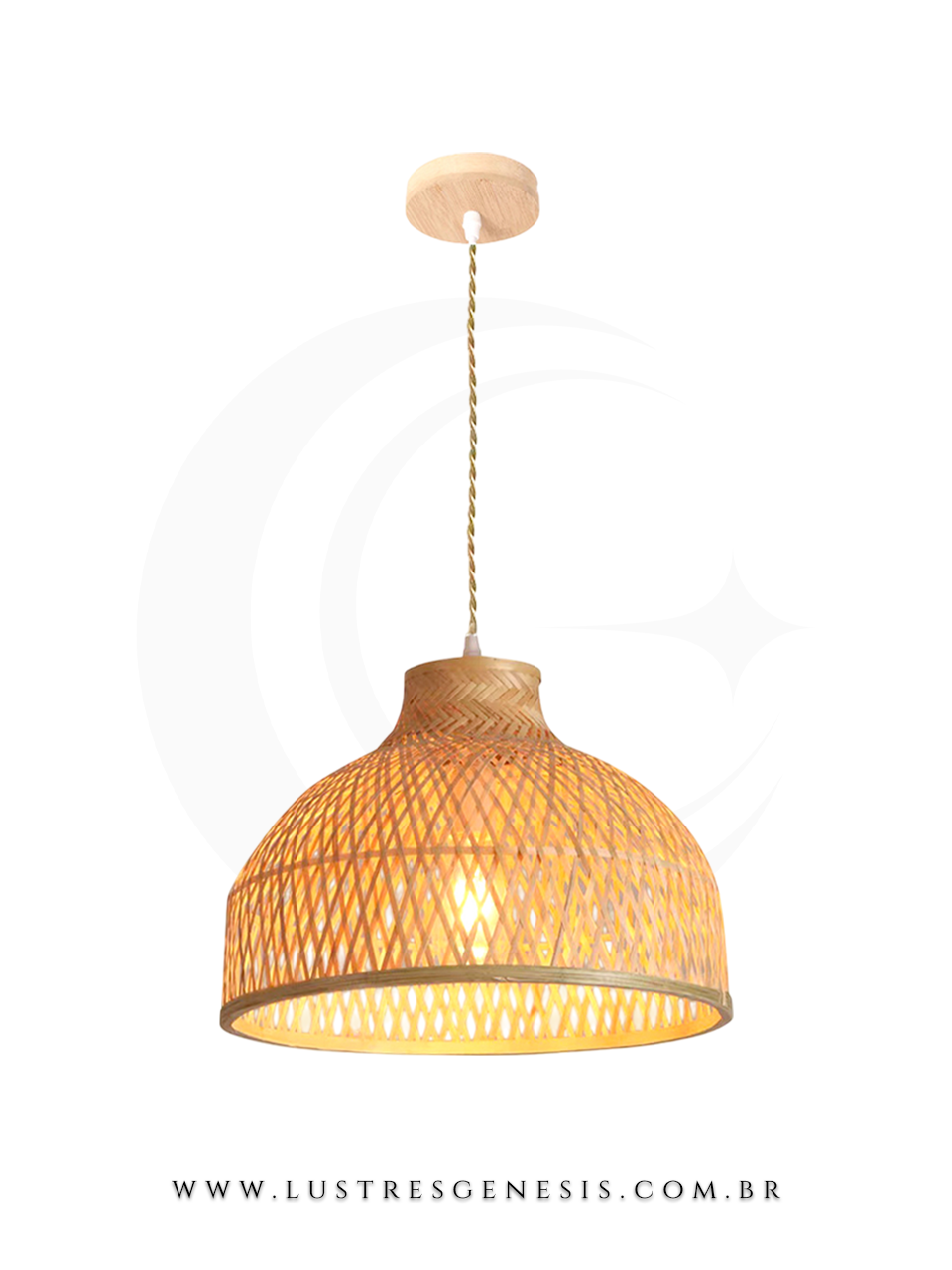 Pendente de fibra de bambu Jacarta de 40cm, design artesanal, ideal para mesas, balcão de cozinha, área gourmet e sítios